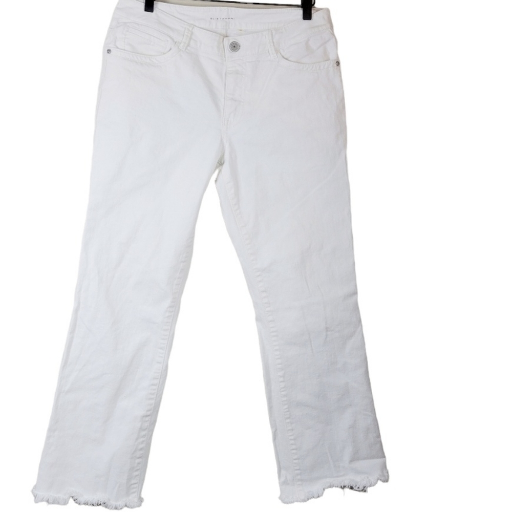 Elie Tahari Nicoli High Waisted Straight Leg Raw Hem White Jean Sz 8